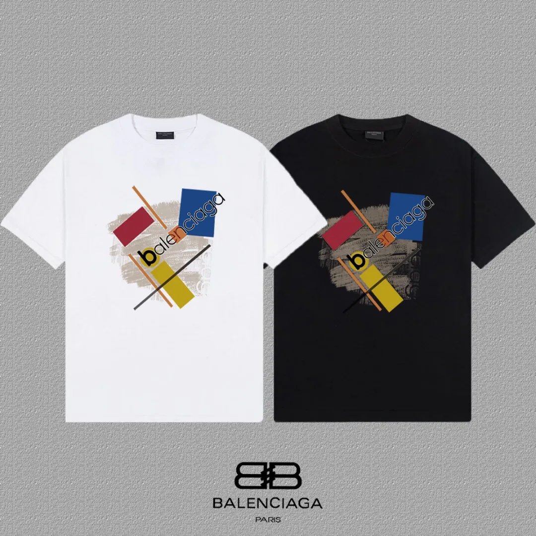 P80✨🔥 BALENCIAGA Paris lettering printed short-sleeved T-shirt. Custom-woven and dyed 300 grams of combed cotton heavyweight fabric. Zero color difference in threads. Perfect details. Different from the current currency version. Welcome to compare. Same Style for men and women. Must-sell in the picture above. Color: White Black Size: 1 2 3 4